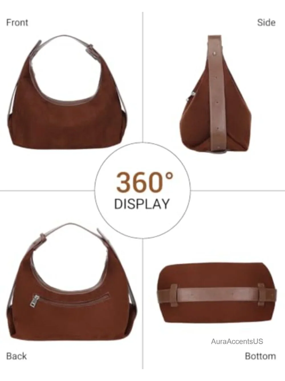 Faux Suede Crescent Hobo Bag Adjustable Crossbody Shoulder Purse